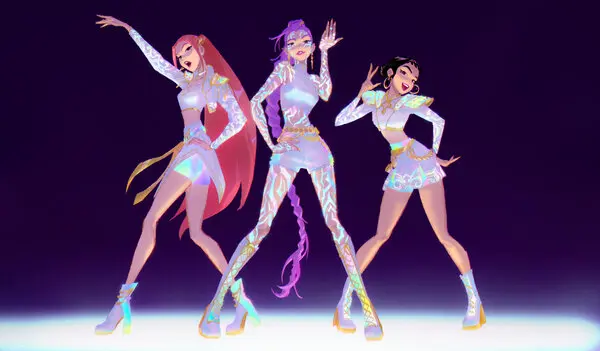 Rumi from KPop Demon Hunters performing with HUNTR/X in Netflix's animated film.